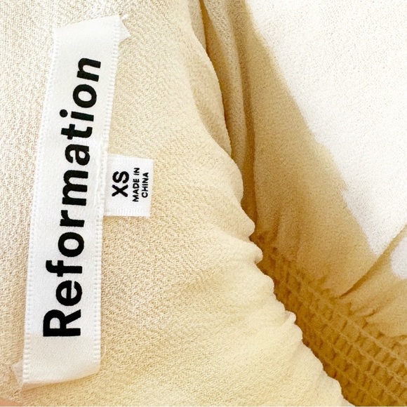 Reformation Yellow White Gingham Tie Shoulders Midi Darby Dress in Bodie Small - Picture 4 of 7